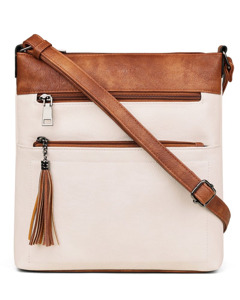 MASINTOR Crossbody Purses for Women, Multi Pocket Casual Crossbody Bag, Soft Leather Adjustable Strap Shoulder Bag with Tassel - Image 1