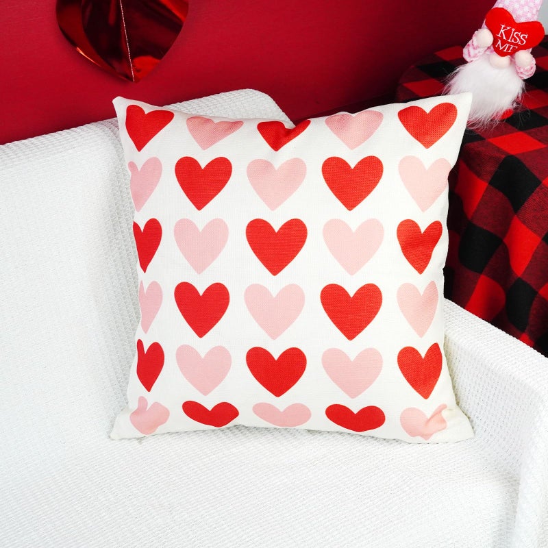 ONWAY Valentine's Day Pillow Cover 20x20 Red Pink Heart Decoration Valentine Lumbar Throw Cushion Case for Bedroom Sofa Couch Home Decor - Image 3