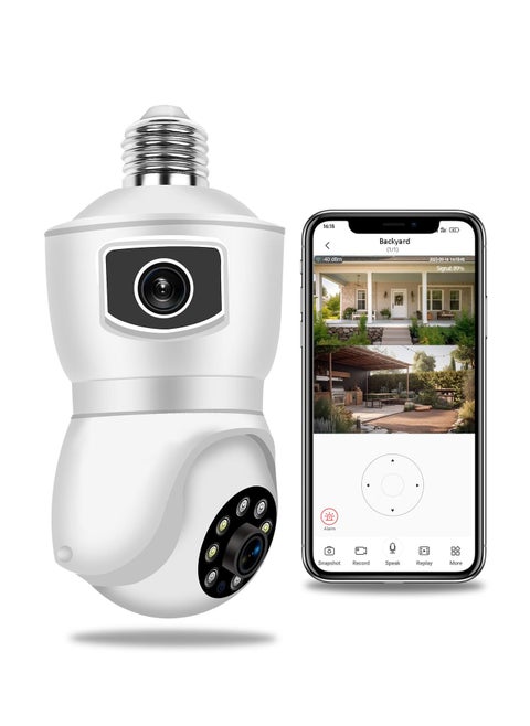 Camera FHD 1080P Light Bulb Security Camera Dual Lens 360° Wi-Fi Home Security Cameras Wireless Outdoor Indoor Color Night Vision Motion Detection Auto Tracking Audible Alarm Easy Installation