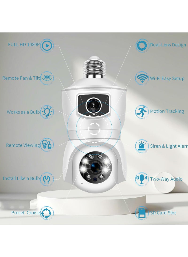 SYOSI - Camera FHD 1080P Light Bulb Security Camera Dual Lens 360° Wi-Fi Home Security Cameras Wireless Outdoor Indoor Color Night Vision Motion Detection Auto Tracking Audible Alarm Easy Installation - Image 1