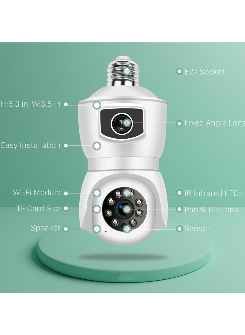 SYOSI - Camera FHD 1080P Light Bulb Security Camera Dual Lens 360° Wi-Fi Home Security Cameras Wireless Outdoor Indoor Color Night Vision Motion Detection Auto Tracking Audible Alarm Easy Installation - Image 1