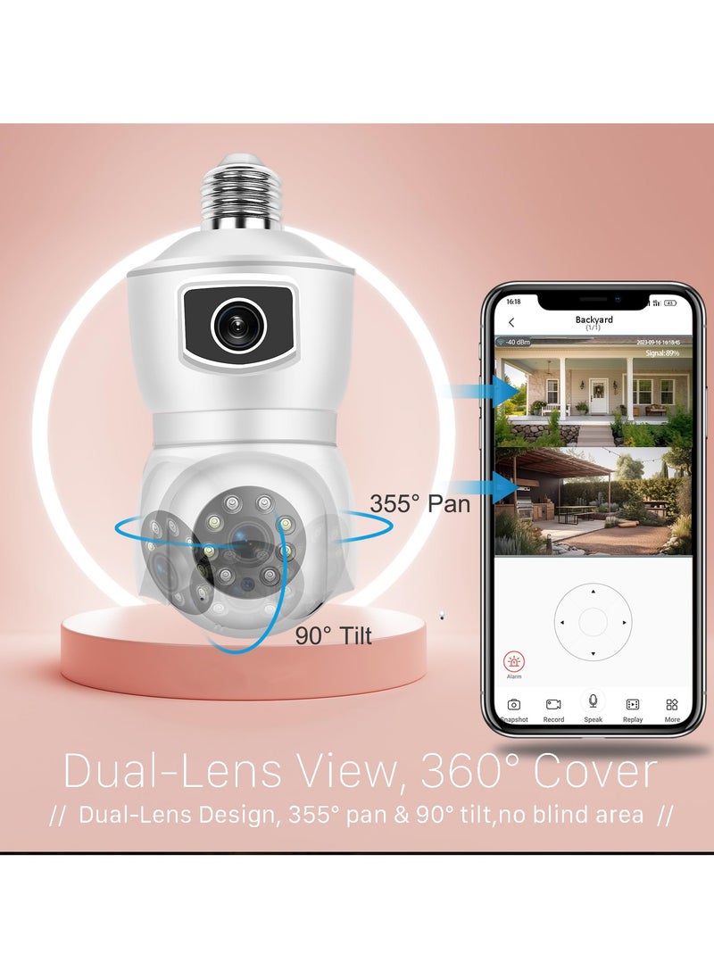 SYOSI - Camera FHD 1080P Light Bulb Security Camera Dual Lens 360° Wi-Fi Home Security Cameras Wireless Outdoor Indoor Color Night Vision Motion Detection Auto Tracking Audible Alarm Easy Installation - Image 1
