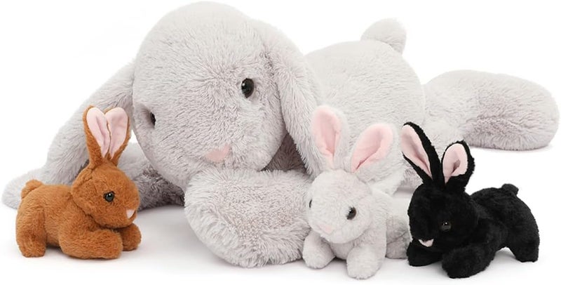 MorisMos Giant Easter Bunny Teddy Soft Toy, 60cm Fluffy Rabbit Teddy with 4 Baby Inside, Cuddly Big Bunny Plush Stuffed Animal Gift for Kids Birthday Easter Decorations - Image 5