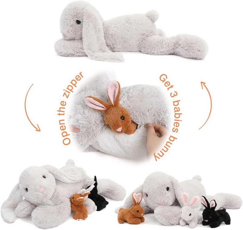 MorisMos Giant Easter Bunny Teddy Soft Toy, 60cm Fluffy Rabbit Teddy with 4 Baby Inside, Cuddly Big Bunny Plush Stuffed Animal Gift for Kids Birthday Easter Decorations - Image 2