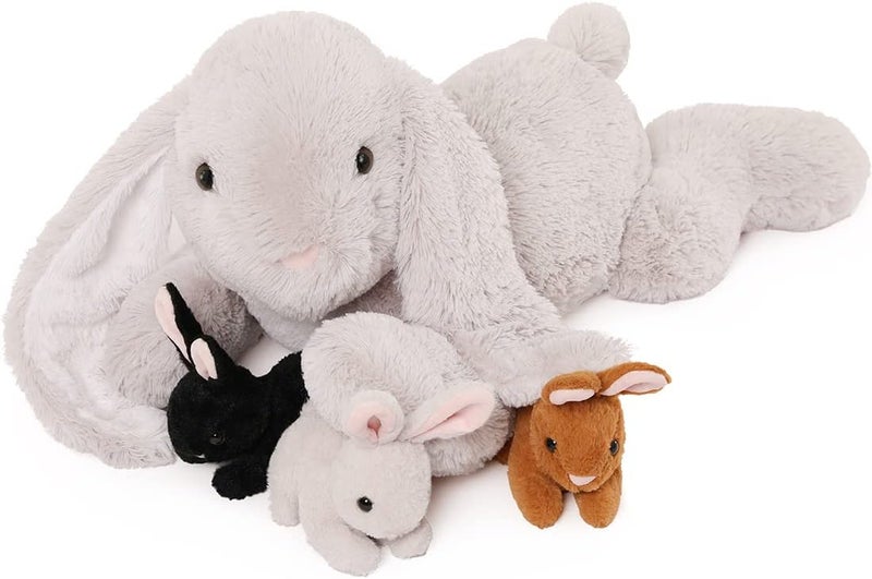 MorisMos Giant Easter Bunny Teddy Soft Toy, 60cm Fluffy Rabbit Teddy with 4 Baby Inside, Cuddly Big Bunny Plush Stuffed Animal Gift for Kids Birthday Easter Decorations - Image 1