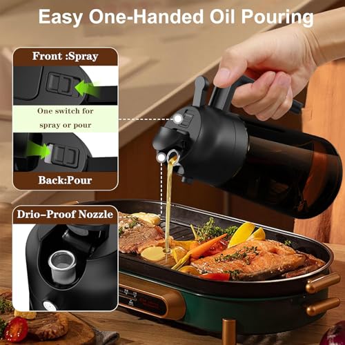 OURCABECUE Oil Sprayer for Cooking, 16oz Glass Olive Oil Dispenser Bottle for Kitchen Gadgets, 2 in 1 Spray and Pour Dark Brown Bottle with Stickers for Air Fryer, Salad - Image 2