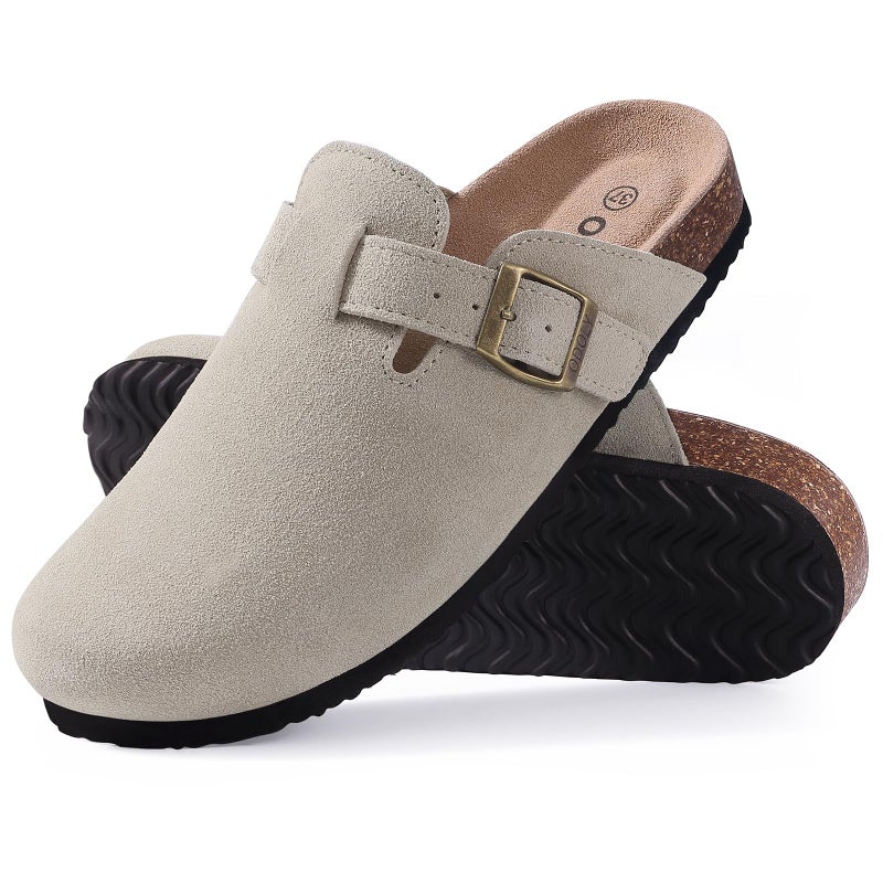 ODOLY Genuine Suede Clogs for Women Men Soft Cork Footbed Leather Mules Comfort Potato Shoes with Arch Support, Light Grey 41 - Image 2