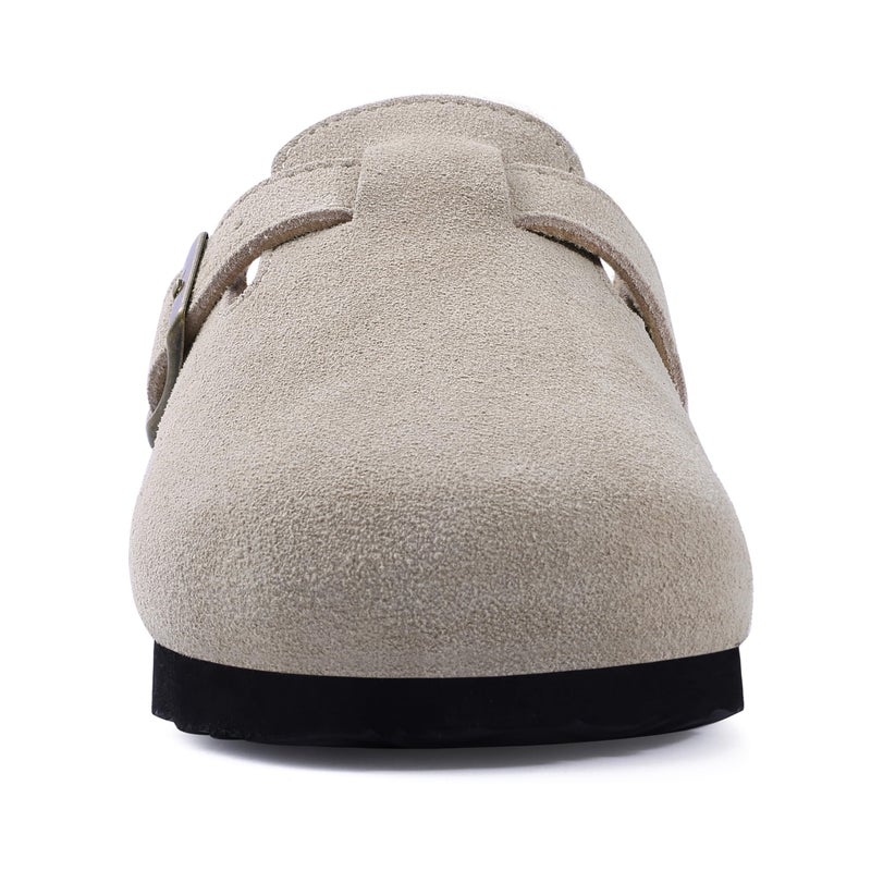ODOLY Genuine Suede Clogs for Women Men Soft Cork Footbed Leather Mules Comfort Potato Shoes with Arch Support, Light Grey 41 - Image 3
