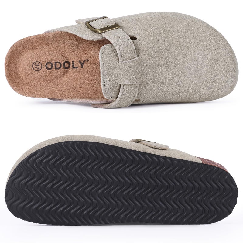 ODOLY Genuine Suede Clogs for Women Men Soft Cork Footbed Leather Mules Comfort Potato Shoes with Arch Support, Light Grey 41 - Image 5