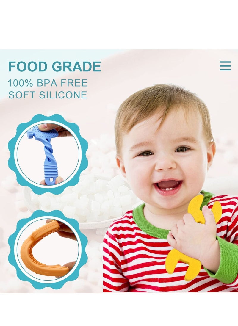XiuWoo 4 Pack Soft Silicone Teething Toys for Toddlers Infant Hammer Wrench Spanner Pliers Tools Shape Baby Teethers Relief Soothe Babies Gums Set  - Image 5
