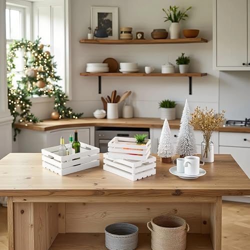 Sintosin Rustic Wood Crates for Display White, Set of 3 Nesting Wooden Crate Box with Handles, Farmhouse Milk Crate Storage Bins, Decorative Risers Container Basket for Wedding Party Christmas - Image 3