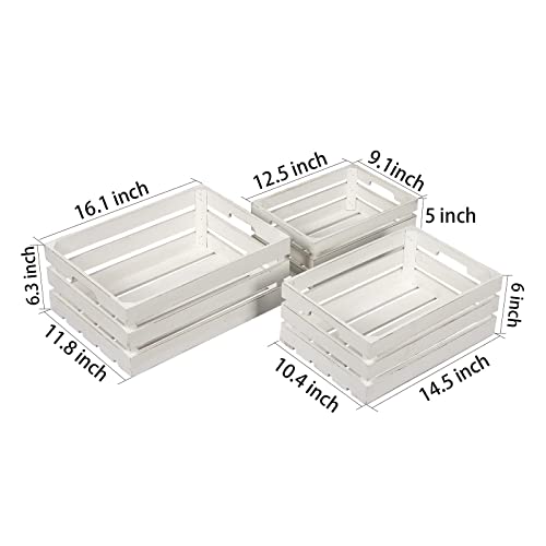 Sintosin Rustic Wood Crates for Display White, Set of 3 Nesting Wooden Crate Box with Handles, Farmhouse Milk Crate Storage Bins, Decorative Risers Container Basket for Wedding Party Christmas - Image 2