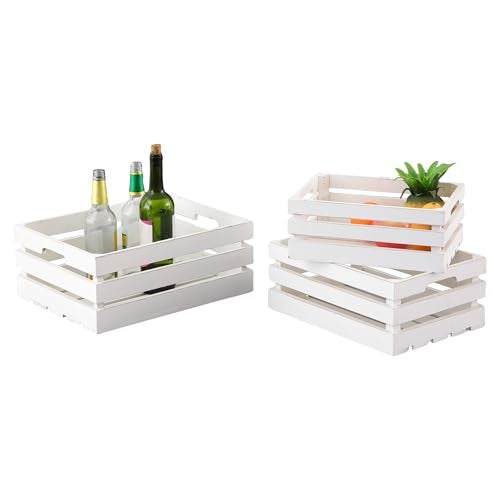 Sintosin Rustic Wood Crates for Display White, Set of 3 Nesting Wooden Crate Box with Handles, Farmhouse Milk Crate Storage Bins, Decorative Risers Container Basket for Wedding Party Christmas - Image 5