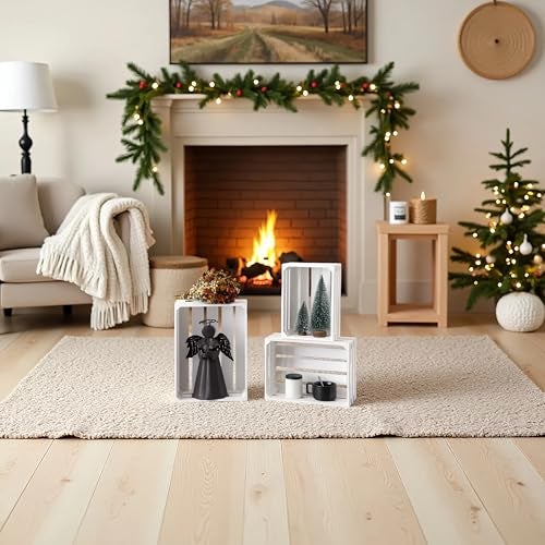Sintosin Rustic Wood Crates for Display White, Set of 3 Nesting Wooden Crate Box with Handles, Farmhouse Milk Crate Storage Bins, Decorative Risers Container Basket for Wedding Party Christmas - Image 4