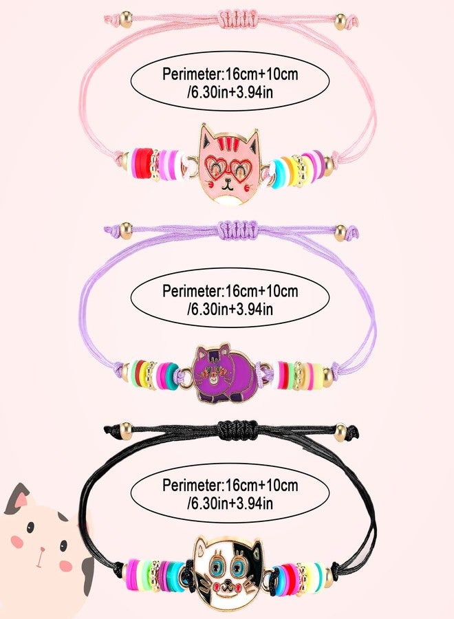 Sureio 24 Pcs Colorful Friendship Bracelets for Girls Kids Cute Animal Cat Charm Bracelet Friendship Surfer Bracelets Stretch Beaded Kids Bracelet Adjustable Back to School Tween Girl Party Favors - Image 3