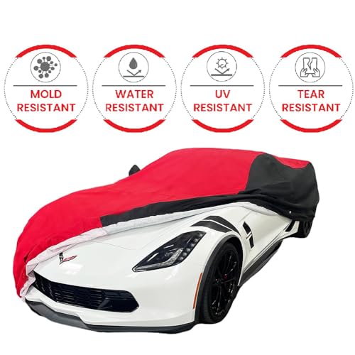 SR1 Performance C7 Corvette Indoor/Outdoor Car Cover - Ultraguard Plus 300 Denier for 2014-2019 Stingray, Z51, Z06, Grand Sport (Red/Black) - Image 2