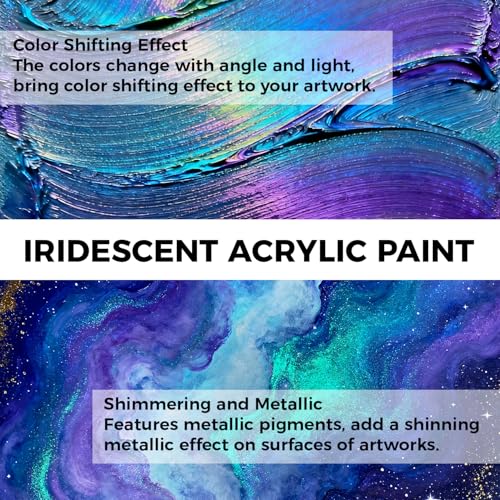 ARTME Iridescent Acrylic Paint Set, 20 Chameleon Colors in 8.45 oz/250ml Bottles, Large Bulk Color-shifting Acrylic Paint Perfect for Artists, Beginners on Canvas, Rocks, Wood, Fabric with Paint Knife - Image 5
