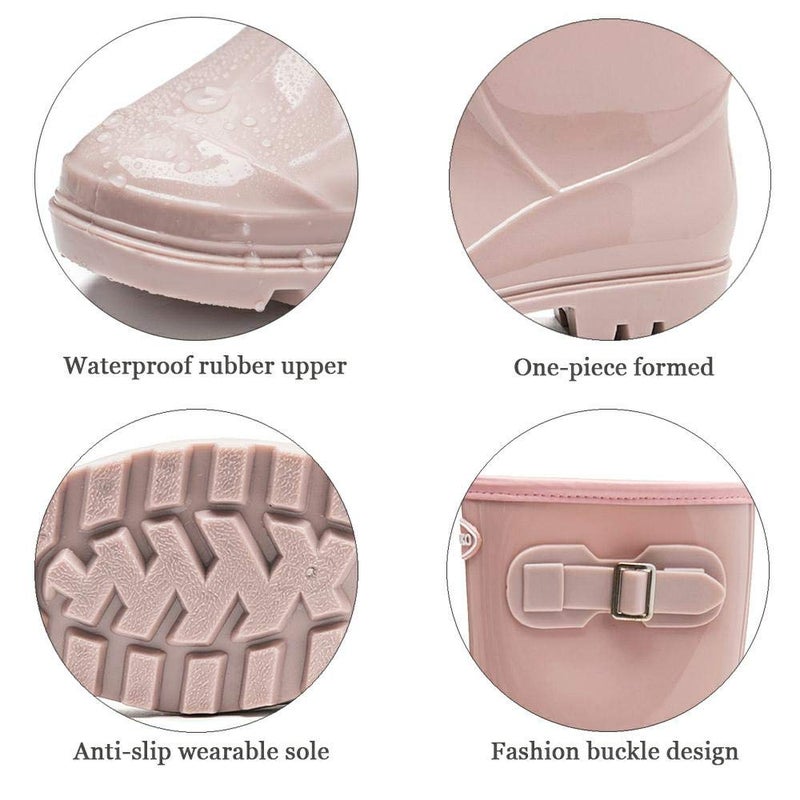 DKSUKO Women's Tall Rain Boots Garden Boots Waterproof Wellington Rubber Boots (7 B(M) US, Pink) - Image 5