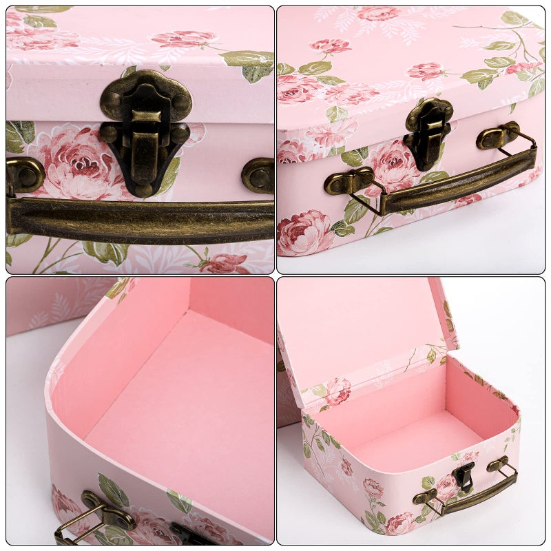 Fasmov 3 Pack Paperboard Suitcases Storage Box Decorative Storage Boxes Gift Boxes With Lids for Photo Storage Home Decoration, Wedding, Birthday, Anniversary, Pink - Image 5