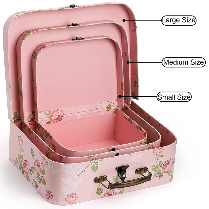 Fasmov 3 Pack Paperboard Suitcases Storage Box Decorative Storage Boxes Gift Boxes With Lids for Photo Storage Home Decoration, Wedding, Birthday, Anniversary, Pink - Image 3