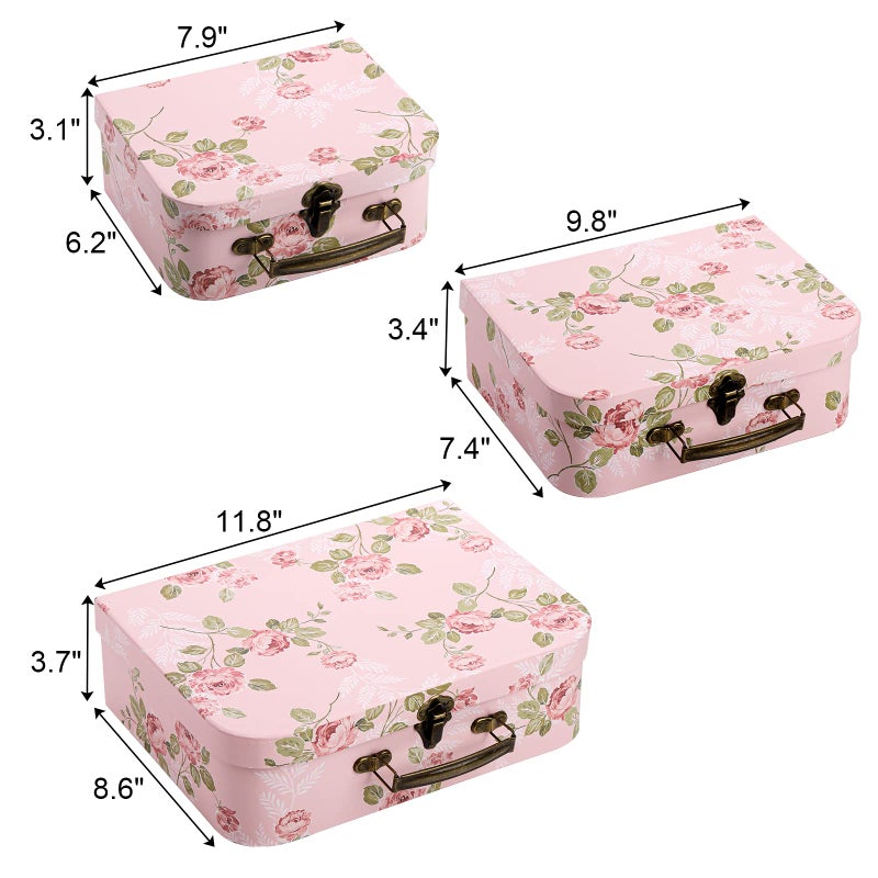 Fasmov 3 Pack Paperboard Suitcases Storage Box Decorative Storage Boxes Gift Boxes With Lids for Photo Storage Home Decoration, Wedding, Birthday, Anniversary, Pink - Image 2
