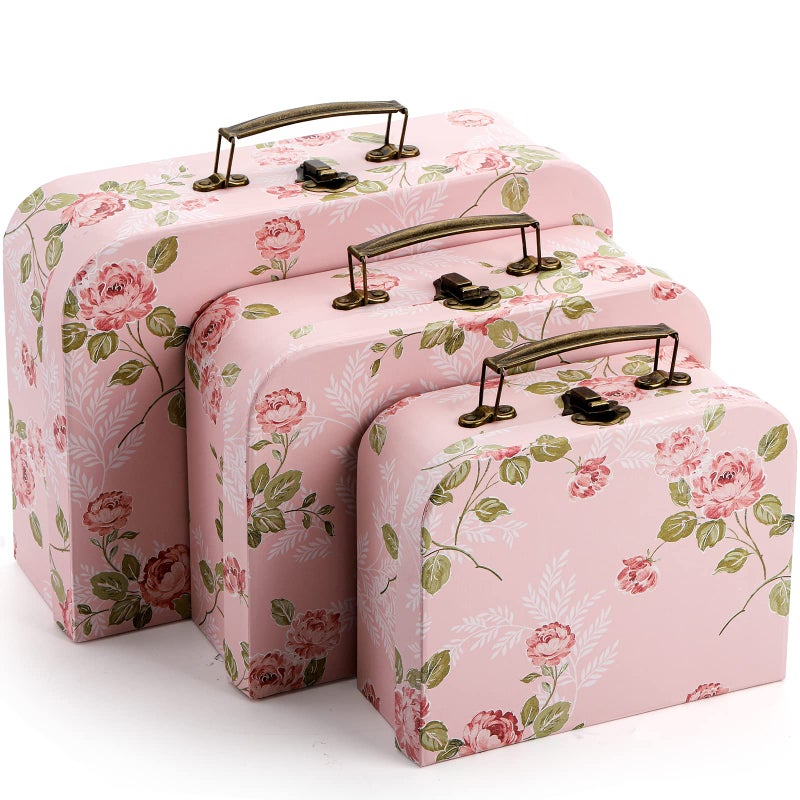 Fasmov 3 Pack Paperboard Suitcases Storage Box Decorative Storage Boxes Gift Boxes With Lids for Photo Storage Home Decoration, Wedding, Birthday, Anniversary, Pink - Image 4