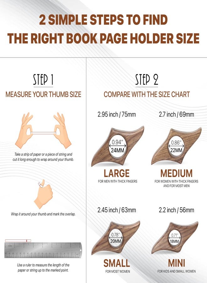 WACANTIC Walnut Book Page Holder, Smooth Finish Wood Book Holder for Reading, Ideal Book Reader Gifts & Reading Accessories,Book Worm Gifts for Women, Thumb Book Page Holder (Medium) - Image 3