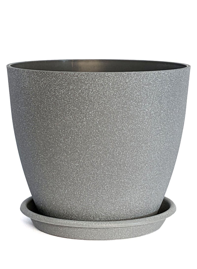 VGROW PRIME Plant Pots, Indoor Planters with Drain Holes and Tray, Modern Plastic Flower pot (8 Inches, Light Grey)  - Image 1