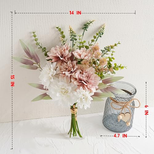 LUEUR Artificial Dahlia Flowers with Vase – Dusty Pink Faux Flower Arrangement, Elegant Floral Centerpiece Table Decorations for Coffee Table, Dining Room, Bedroom, Living Room & Farmhouse Home Decor - Image 2
