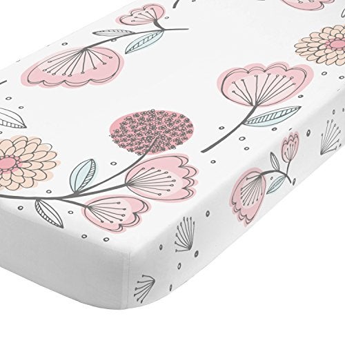 NoJo Photo Op 100% Cotton Fitted Crib Sheet, Floral, Pink/Gray - Image 1