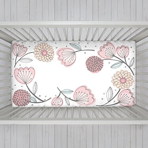 NoJo Photo Op 100% Cotton Fitted Crib Sheet, Floral, Pink/Gray - Image 2