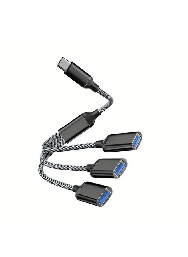 3 In 1 USB C Splitter Cable Black USB C Male To 3 Female Ports Charging Data Transfer - Image 1