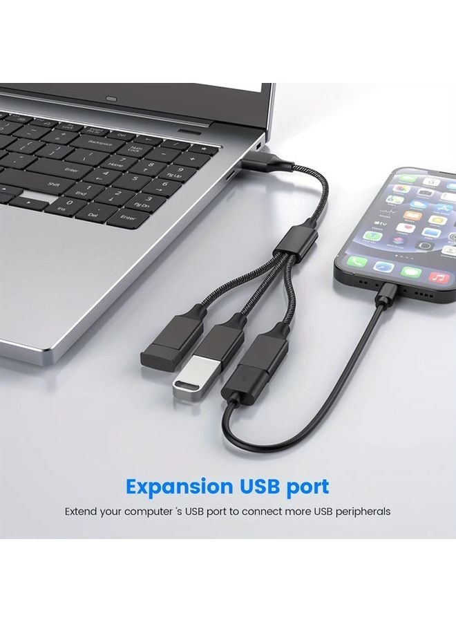 3 In 1 USB C Splitter Cable Black USB C Male To 3 Female Ports Charging Data Transfer - Image 4