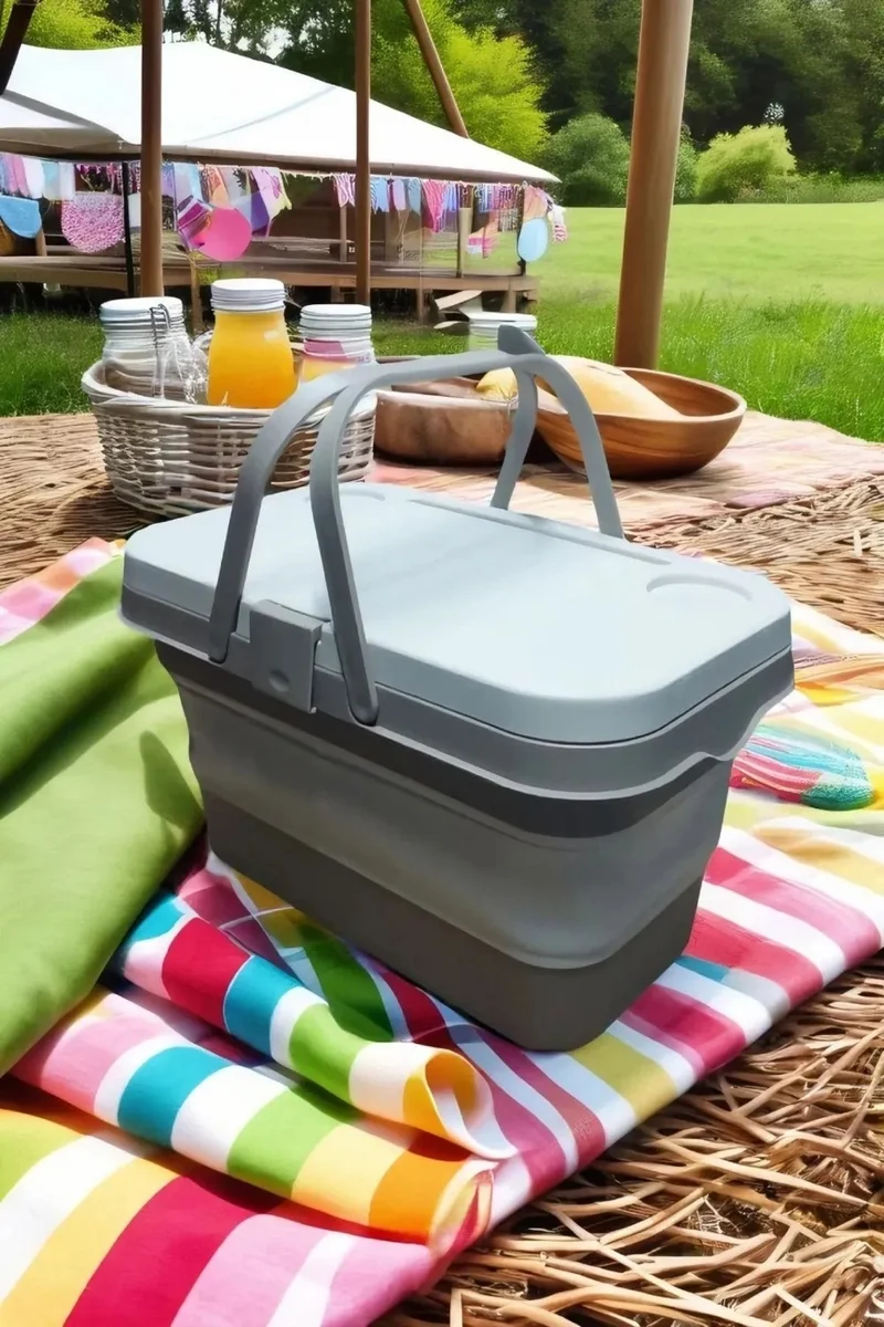 Safestore Gray Multi-Functional Picnic Camping Basket with Table for Two Persons Including Fork-Spoon