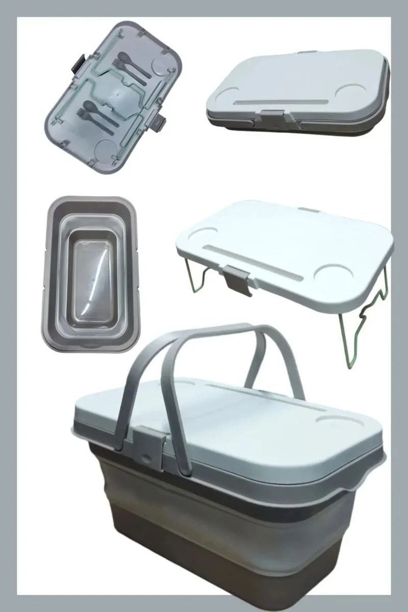 Safestore Gray Multi-Functional Picnic Camping Basket with Table for Two Persons Including Fork-Spoon