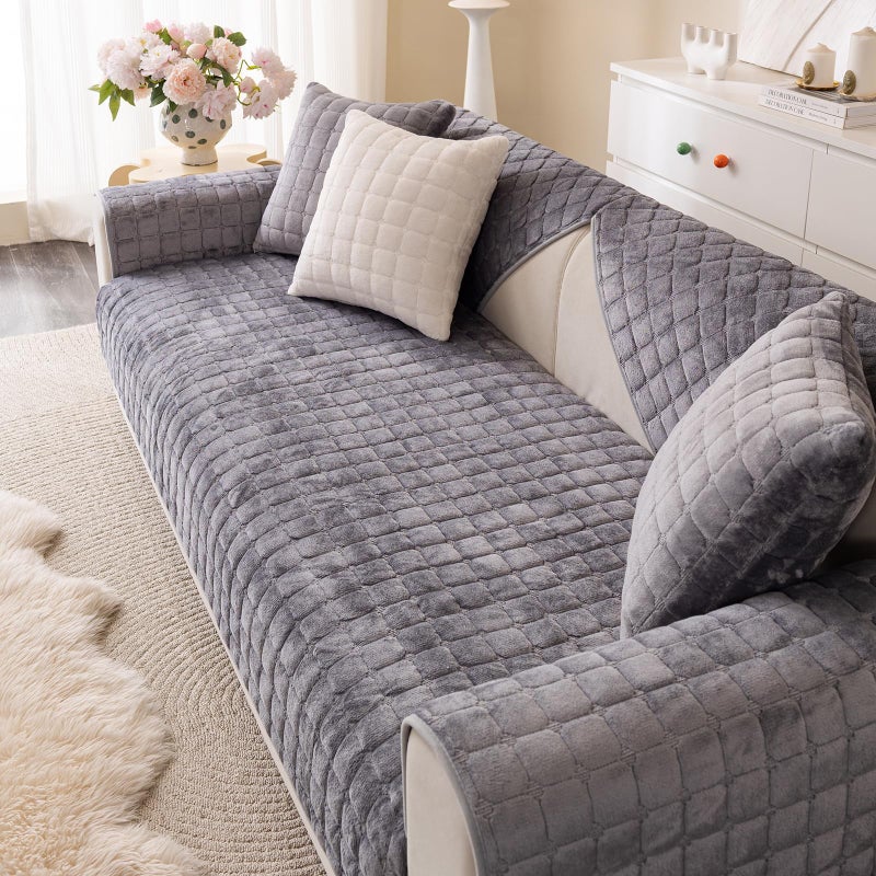 XSlive Flannel Fuzzy Couch Cover for Dogs Washable, Non Slip Sectional Sofa Cover, Pet Couch Covers for 3 Cushion Sofa L Shaped Armrest Backrest, Furniture Protector for Pets Kids (Mid Grey,28"x28") - Image 5