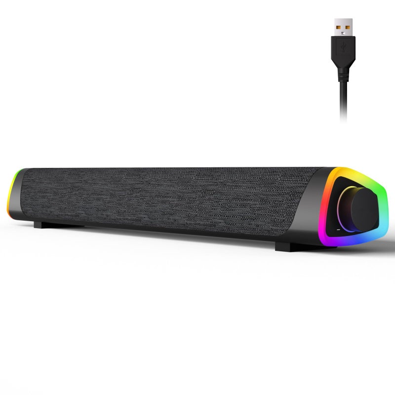 SOULION R30 Plus Bluetooth Computer Speakers, All-in-One Control Button with 6 Modes LED Lights PC Speaker, Wired USB Powered Surround Soundbar for Desktop Monitor Laptop Gray - Image 1