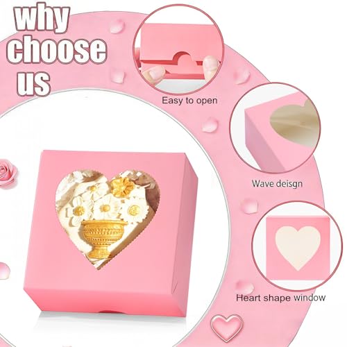 TEMLQPACK 48PCS 4"x4"x2" Heart-Shaped Window Bakery Boxes in White, Pink, Red - Perfect for Cookies, Strawberries, Mini Bundt Cakes, Chocolate Truffles & Small Desserts-Wedding and Party Favors - Image 4