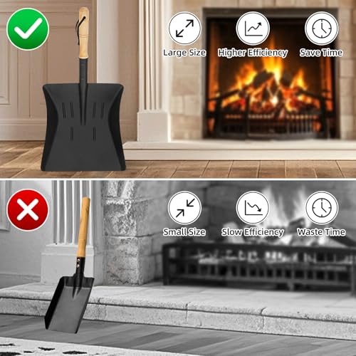 Permade Fireplace Ash Shovel and Brush Set, Coal Shovel and Hearth Brush Set, Fireplace Tools Set Indoor Outdoor Rust Resistant Made of Natural Wood & Coco Bristles for Easy Cleaning - Image 3
