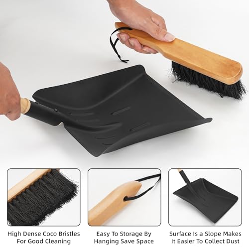Permade Fireplace Ash Shovel and Brush Set, Coal Shovel and Hearth Brush Set, Fireplace Tools Set Indoor Outdoor Rust Resistant Made of Natural Wood & Coco Bristles for Easy Cleaning - Image 4