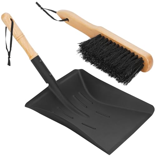 Permade Fireplace Ash Shovel and Brush Set, Coal Shovel and Hearth Brush Set, Fireplace Tools Set Indoor Outdoor Rust Resistant Made of Natural Wood & Coco Bristles for Easy Cleaning - Image 1