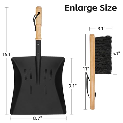 Permade Fireplace Ash Shovel and Brush Set, Coal Shovel and Hearth Brush Set, Fireplace Tools Set Indoor Outdoor Rust Resistant Made of Natural Wood & Coco Bristles for Easy Cleaning - Image 2