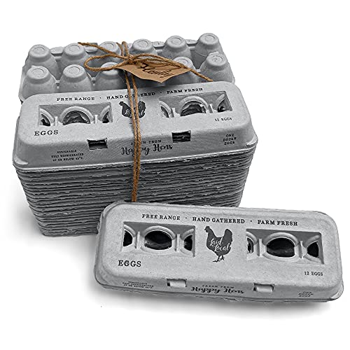 Henlay 25 Egg Cartons- Adorable Printed Vintage Design for Farm Fresh Eggs, Recycled Paper Cardboard, Sturdy & Reusable, Carton Holds up to XL Chicken Eggs (25, Locally Laid Hen) - Image 2