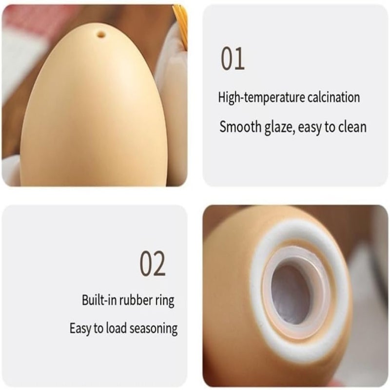 مجموعة زجاجات التوابل السيراميكية، مزهر ناعش بيضاوي بني صغير، مقبض من تصميم الكرتون - Image 3