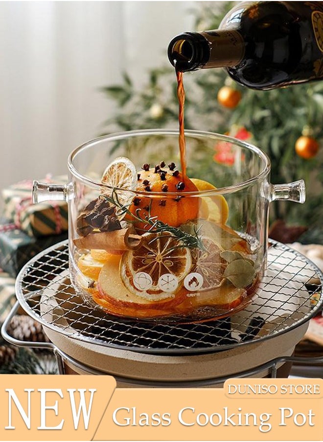 DUNISO - Glass Cooking Pot Saucepan with Cover,1500ml Heat-resistant Glass Stovetop Pot and Pan with Lid, The Best Handmade Glass Cookware Set Cooktop Safe for Pasta Noodle, Soup, Milk, Baby Food - Image 1