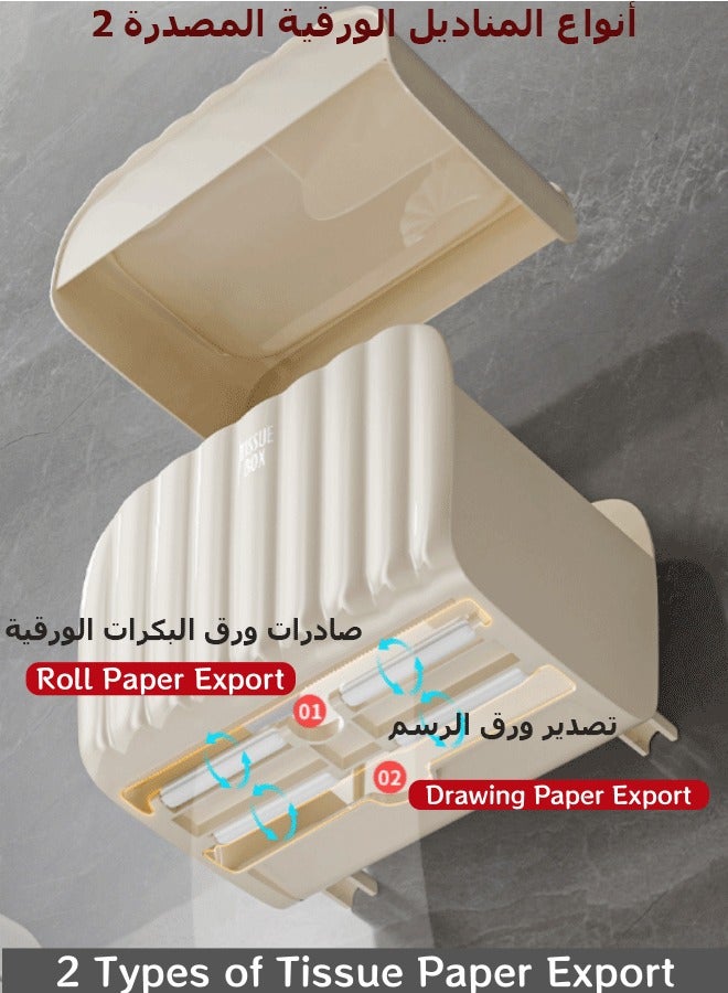 Paper Holder Tissue Box Shelf,Tissue Wall Box, Wall Mounted Tissue Bo Waterproof Tissue Dispenser Tissue Holder Tissue Paper Roll Holder Tissue Inverted Box Hanging Tissue Box, No Hole Punching,  with 2 Paper Outlets for Rolling Paper, Tissues, Trash Bags - Image 5