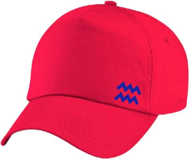 Red Cap with Aquarius zodiac Neon Blue Logo