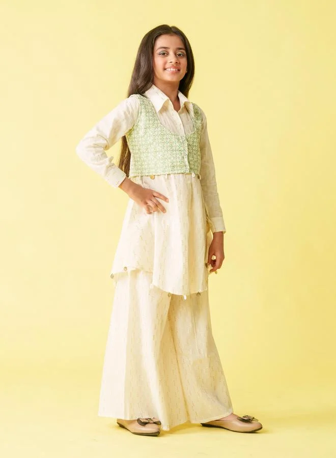 Maithili Maithili Sequin Detail Long Sleeve Kurta, Pants and Jacket Set