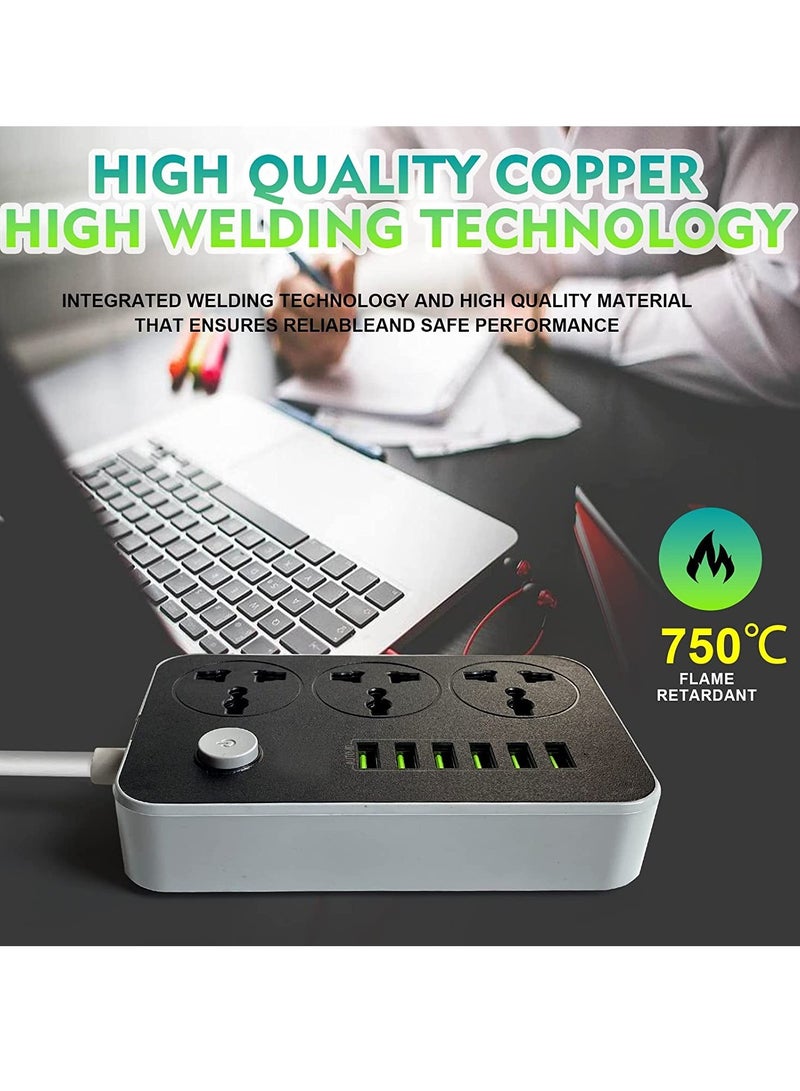 ELTRAZONE Power Strips Extension Cord 3 Outlets, Power Socket with 6 USB Ports Universal Charging Socket with 2M Bold Extension Cord  - Image 2