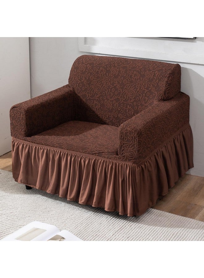 HOKIPO Polyester Blend Elastic Stretchable Universal Sofa Cover With Frill 1 Seater (Ar-4646-J2, Brown) - Image 1